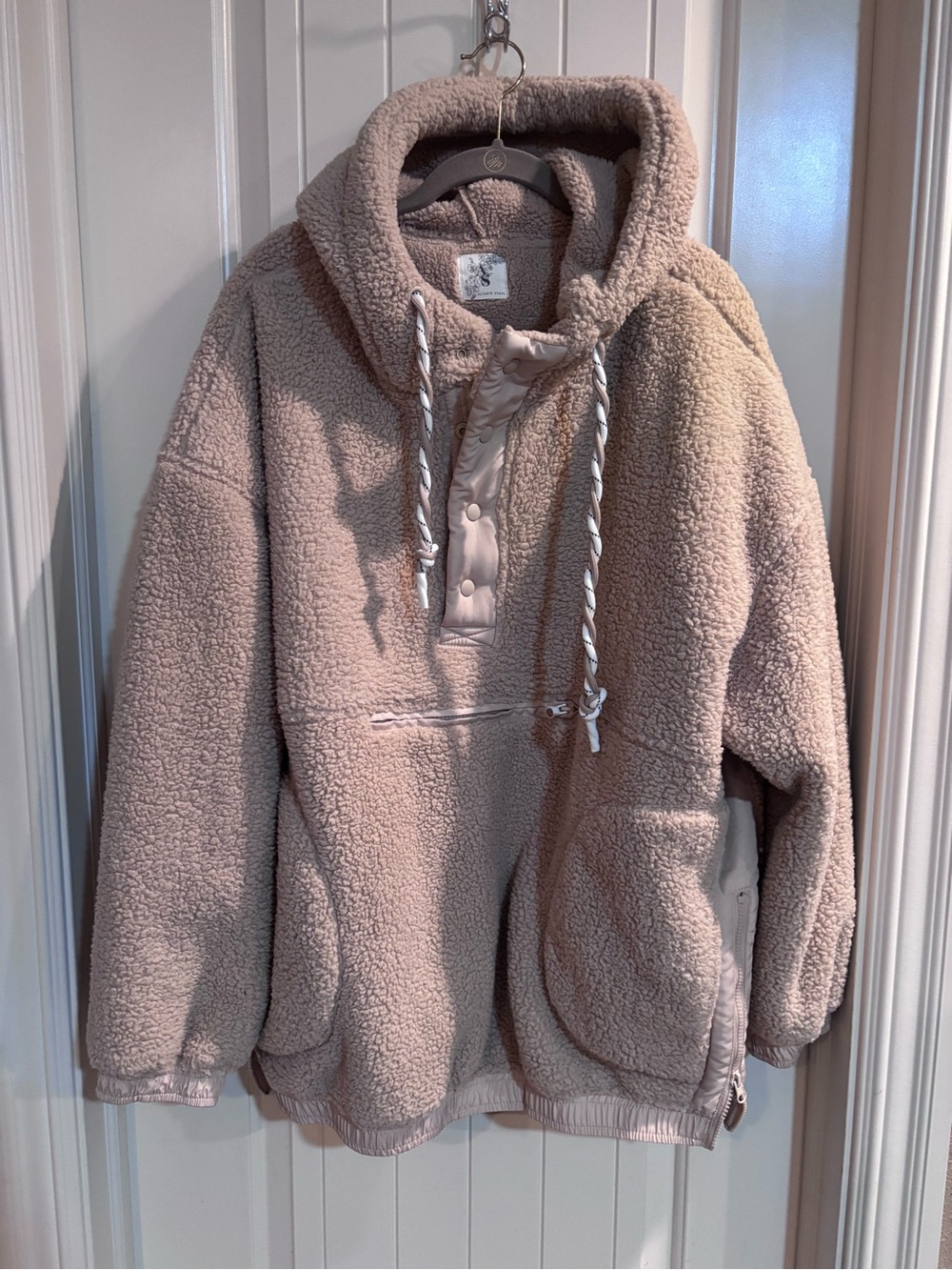 Altar'd State Taupe Plush Hooded Sherpa Pullover
